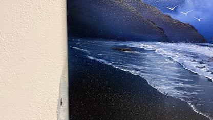 Painting #2102 - 16x20" Canvas - Night Coast Seascape painted 10-13-25