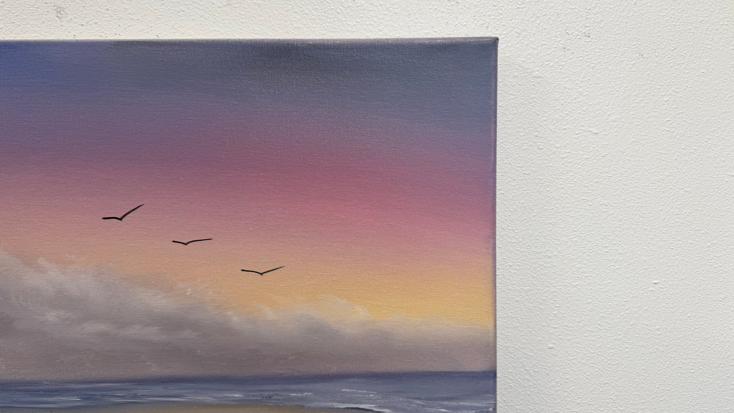 Painting #2576 - 16x20" Canvas - Sunset Seascape painted 8-31-26