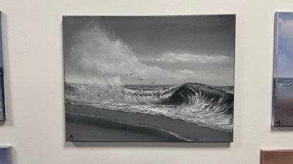 Painting #2523 - 18x24" Canvas - Black and White Seascape painted 7-23-26