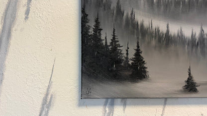 Painting #2236 - 16x20" Canvas - Black and White Mt Hood Landscape painted 1-15-26