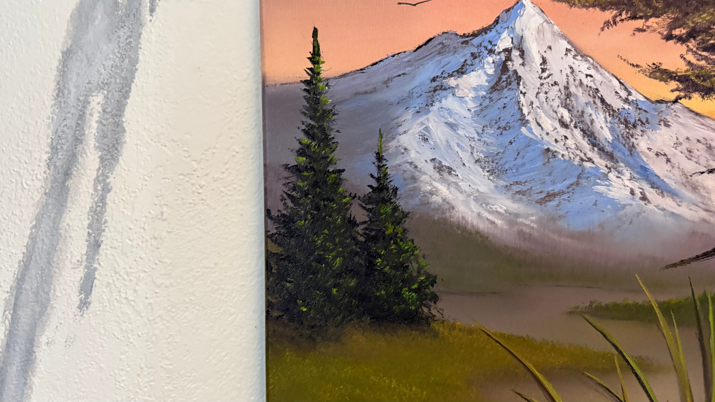 Painting #2354 - 16x20" Canvas - Mountains River Landscape painted 3-24-26