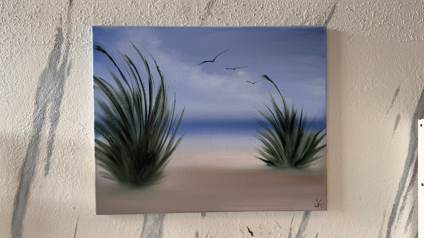 Painting #2202 - 16x20" Canvas - Dune Grass Seascape painted 12-27-25