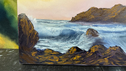 Painting #2239 - 15x30" Canvas - Coastal Waterfall Seascape painted 1-16-26
