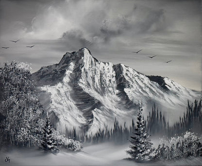 Painting #2638 - 20x24" Canvas - Black and White Landscape painted 10-4-26