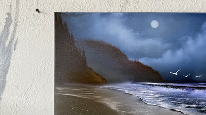 Painting #2094 - 16x20" Canvas - Night Oregon Coast Seascape painted 10-10-25