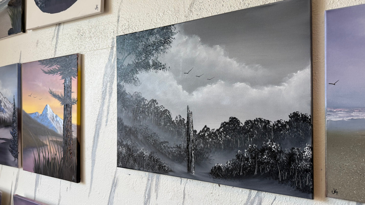 Painting #2456 - 18x24" Canvas - Black and White Meadow painted 5-24-26