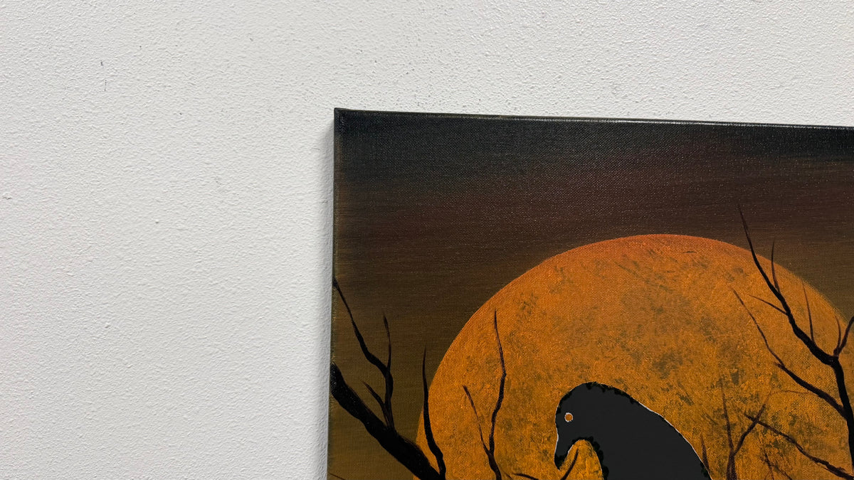 Painting #2607 - 16x20" Canvas - Raven Moon Landscape painted 9-18-26
