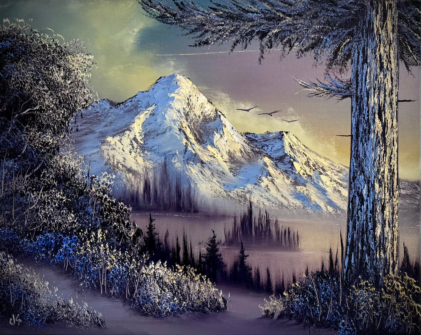 Painting #2552 - 16x20" Canvas - Sunset Mountain Landscape painted 8-17-26