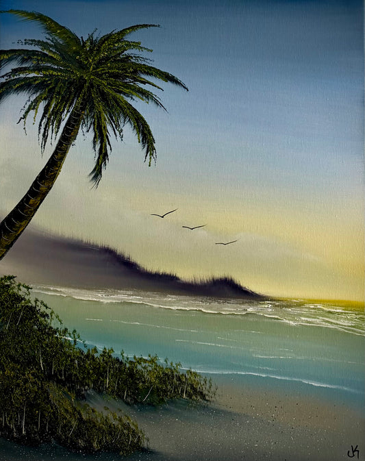 Painting #2515 - 16x20" Canvas - Sunset Seascape painted 7-13-26