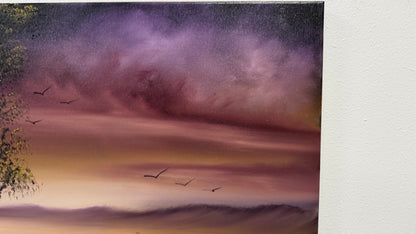 Painting #2657 - 18x24" Canvas - Sunset Lake Dock Landscape painted 10-19-26