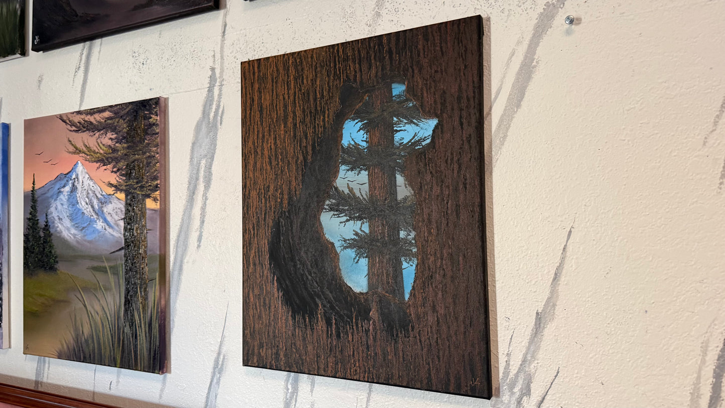 Painting #2355 - 16x20" Canvas - Acrylic Tree Bark Bear painted 3-25-26