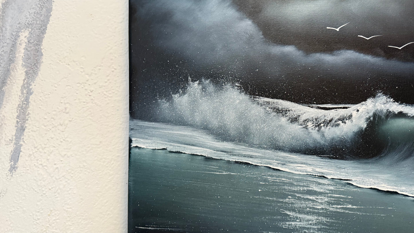 Painting #2329 - 16x20" Canvas - Crashing Waves Seascape painted 3-10-26