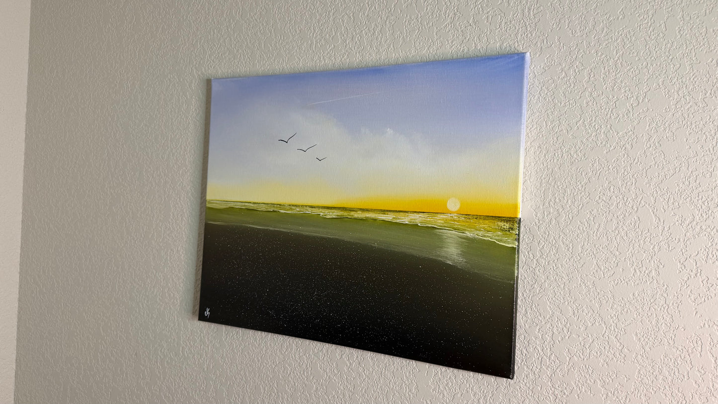 Painting #2507 - 16x20" Canvas - Sunset Seascape painted 7-9-26