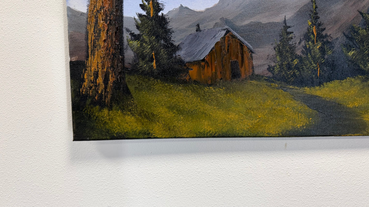 Painting #2652 - 18x24" Canvas - Mountain Cabin Landscape painted 10-17-26