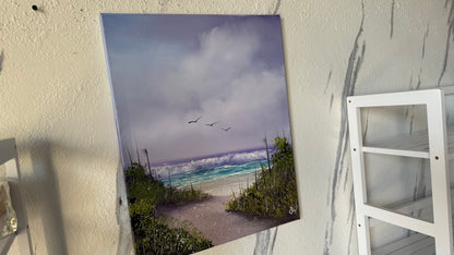 Painting #2065 - 16x20" Canvas - Cattails Seascape painted 9-20-25