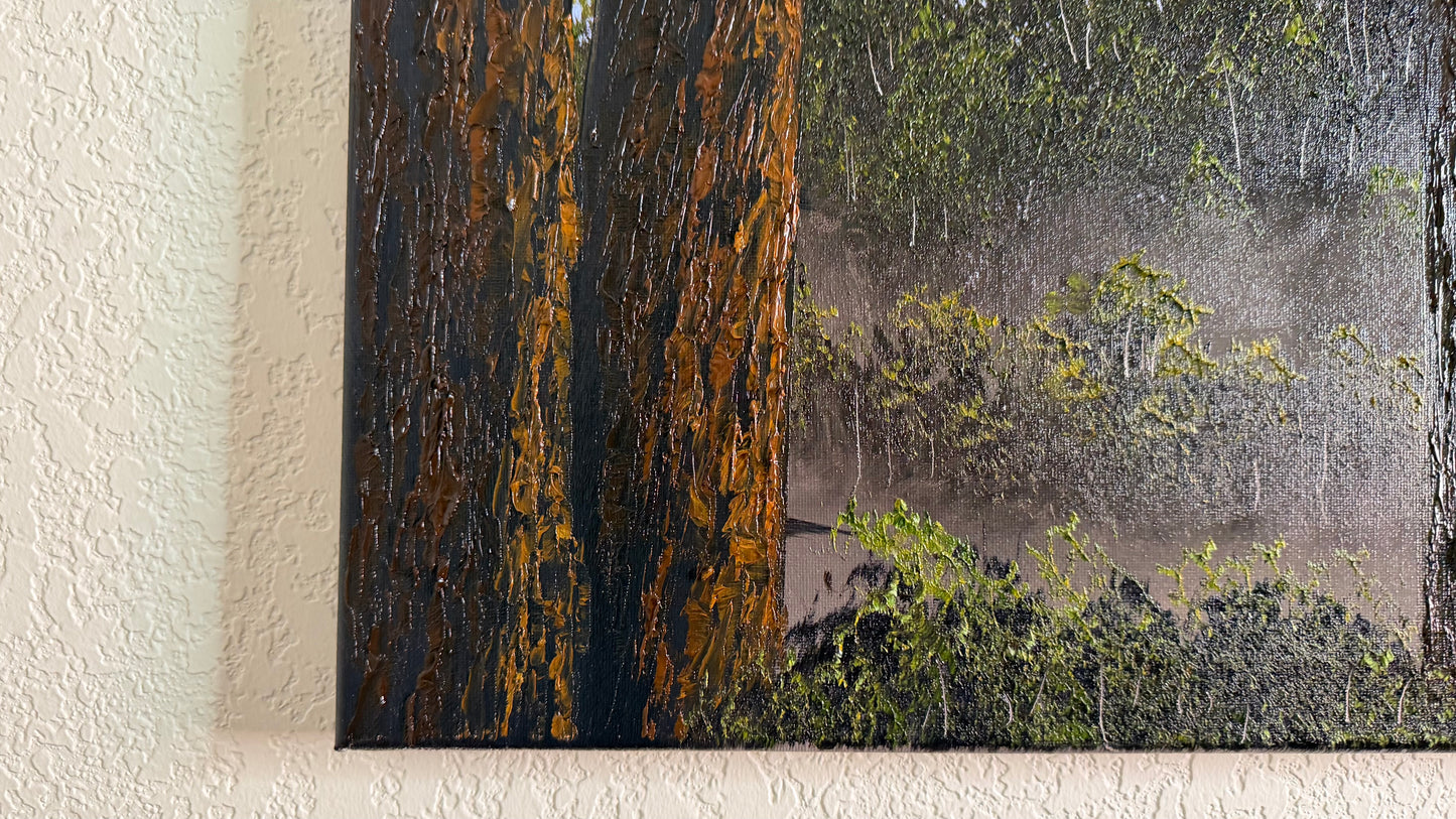 Painting #2509 - 16x20" Canvas - Ponderosa Pines painted 7-10-26
