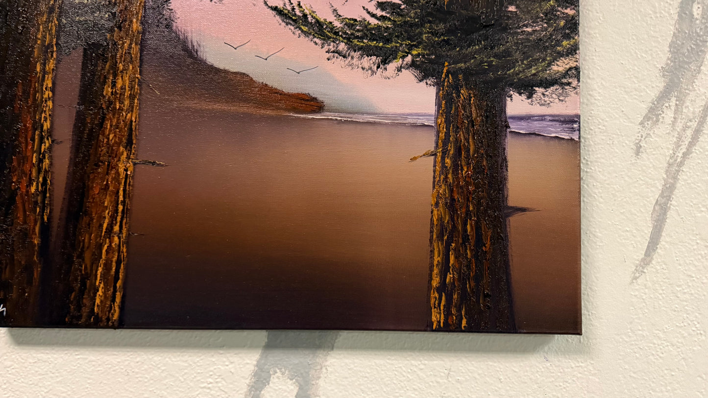 Painting #2373 - 16x20" Canvas - Sunset Oregon Seascape painted 4-4-26