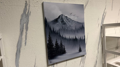 Painting #2164 - 16x20" Canvas - Black and White Mt Hood Landscape painted 11-29-25