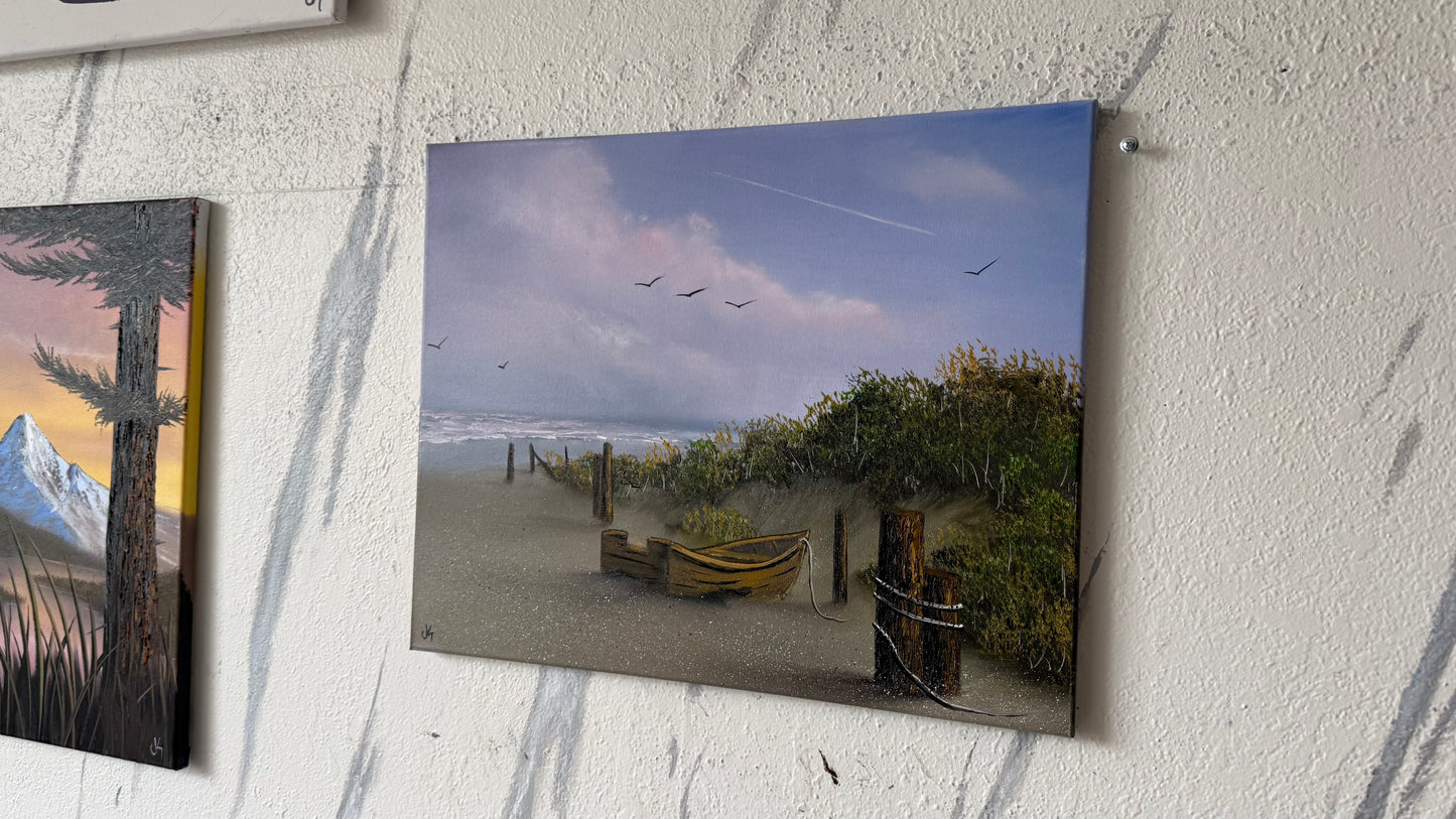 Painting #2428 - 16x20" Canvas - Row Boat Seascape painted 5-5-26
