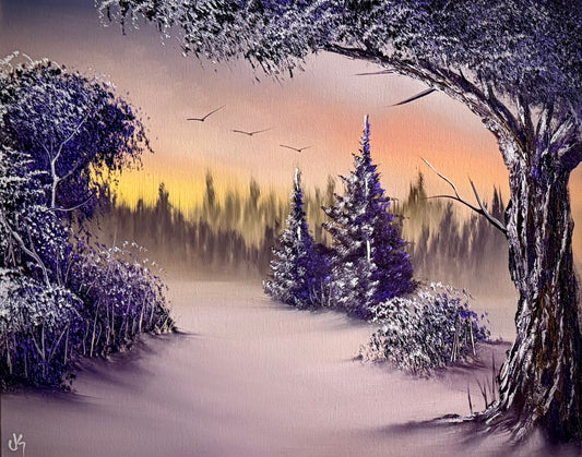 Painting #2281 - 16x20" Canvas - Winter Forest Landscape painted 2-9-26