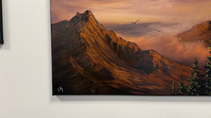 Painting #2606 - 22x28" Canvas - Dramatic Sunset Mountain Landscape painted 9-18-26