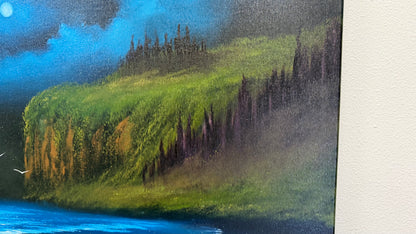 Painting #2530 - 16x20" Canvas - Coastal Moonlit Seascape painted 7-27-26