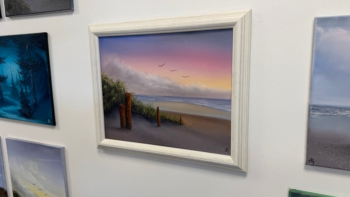 Painting #2576 - 16x20" Framed Canvas - Sunset Seascape painted 8-31-26