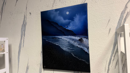 Painting #2102 - 16x20" Canvas - Night Coast Seascape painted 10-13-25
