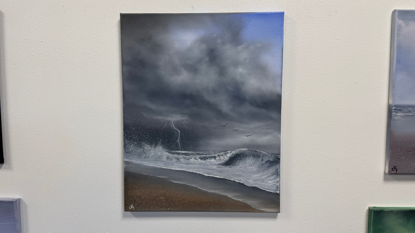 Painting #2591 - 16x20" Canvas - Thunderstorm Seascape painted 9-9-26