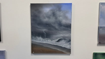 Painting #2591 - 16x20" Canvas - Thunderstorm Seascape painted 9-9-26