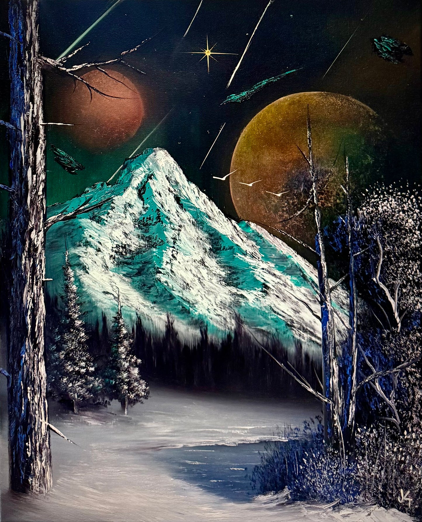 Painting #2249 - 16x20" Canvas - Space Mountain painted 1-21-26