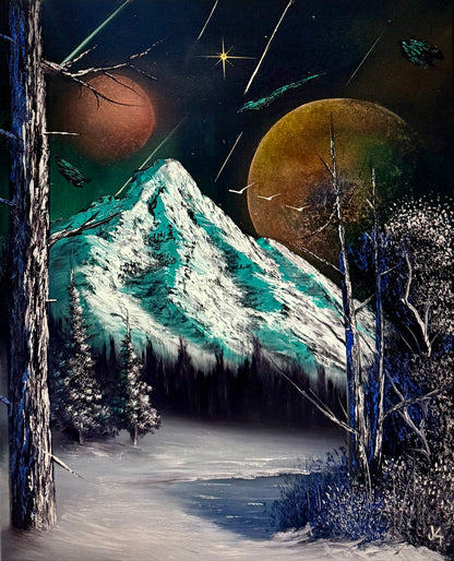 Painting #2249 - 16x20" Canvas - Space Mountain painted 1-21-26