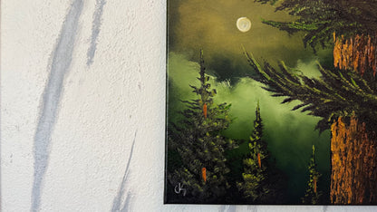 Painting #2471 - 16x20" Canvas - Full Moon Pine Tree Landscape painted 5-31-26