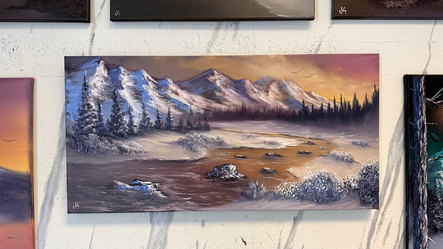 Painting #2260 - 15x30" Pro Series Canvas - Mountain River Landscape painted 1-29-26