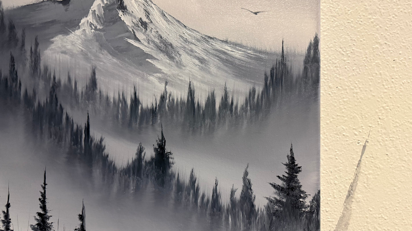 Painting #2149 - 16x20" Canvas - Black and White Mt Hood Landscape painted 11-16-25