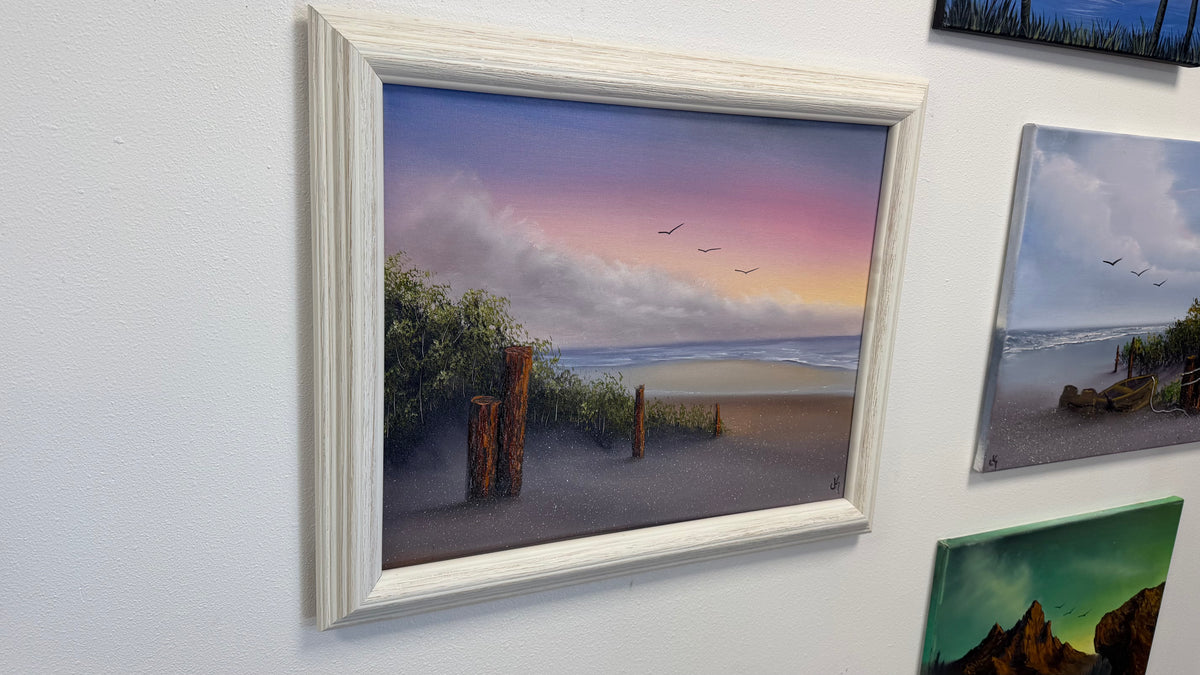 Painting #2576 - 16x20" Framed Canvas - Sunset Seascape painted 8-31-26