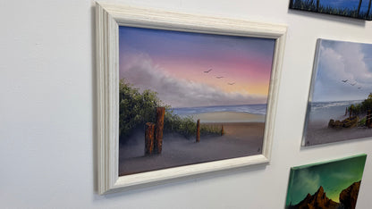 Painting #2576 - 16x20" Framed Canvas - Sunset Seascape painted 8-31-26