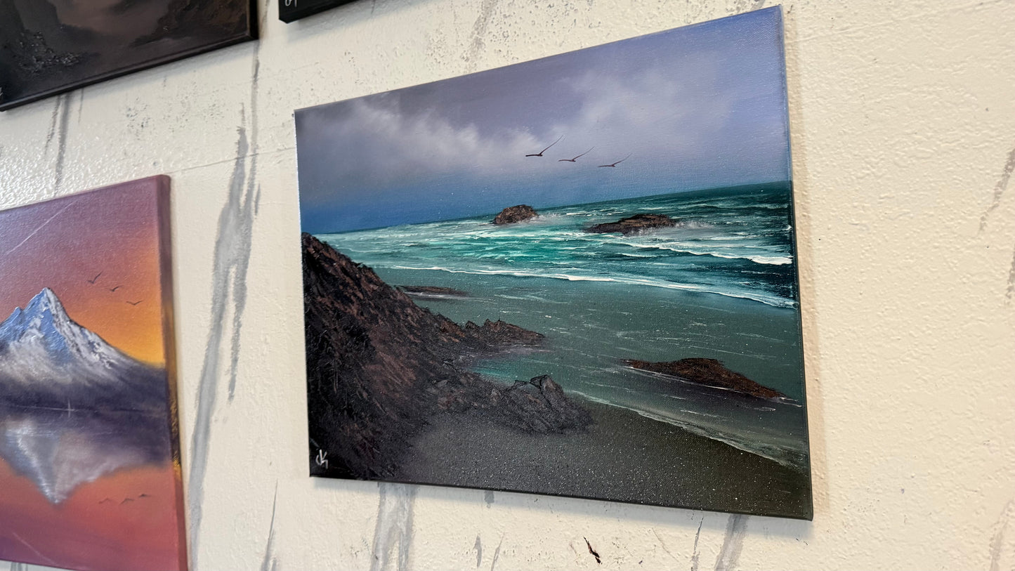 Painting #2225 - 16x20" Canvas - Angler's Coast Seascape painted 1-8-26