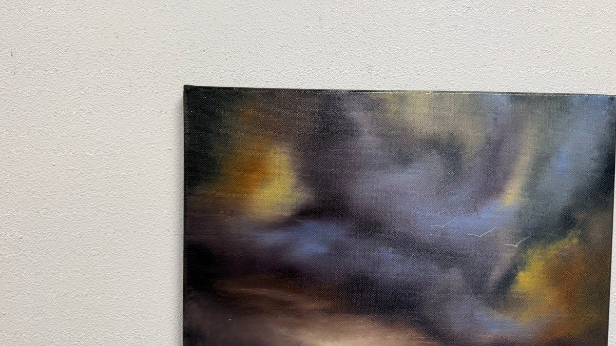 Painting #2590 - 16x20" Canvas - Lightning Thunderstorm Seascape painted 9-9-26