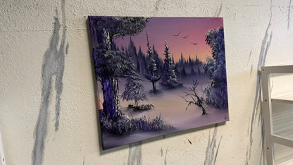 Painting #2184 - 16x20" Canvas - Sunset Winter Landscape painted 12-12-25