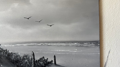 Painting #2450 - 16x20" Canvas - East Coast Black and White Seascape painted 5-21-26