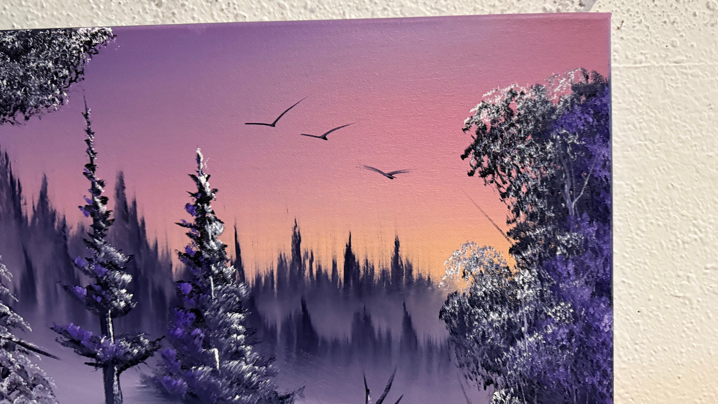 Painting #2184 - 16x20" Canvas - Sunset Winter Landscape painted 12-12-25