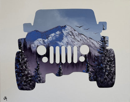 Painting #2544 - 16x20" Canvas - Jeep - Sunset Mountain Landscape painted 8-8-26