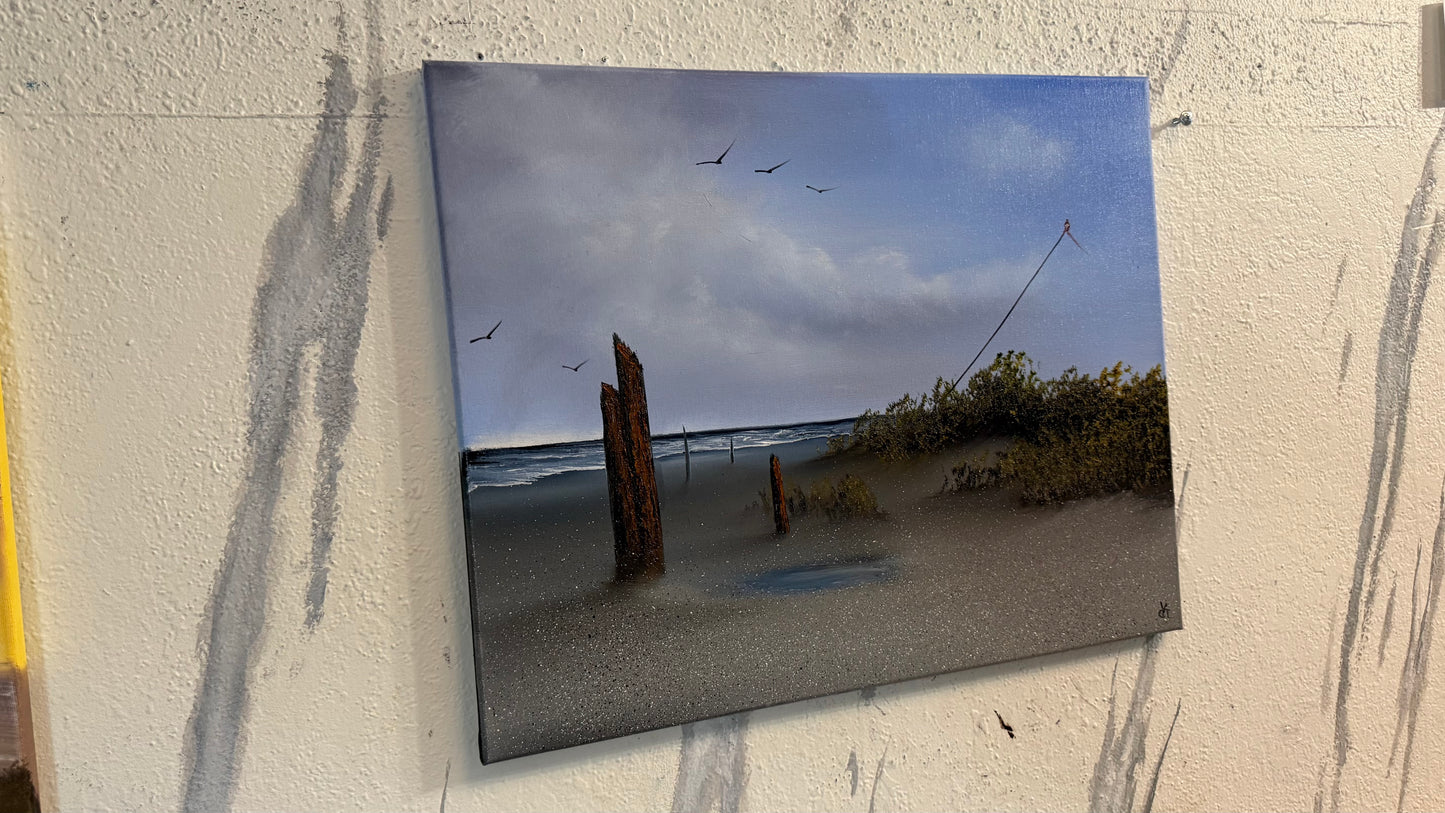 Painting #2419 - 16x20" Canvas - Kite Flying Seascape painted 4-30-26
