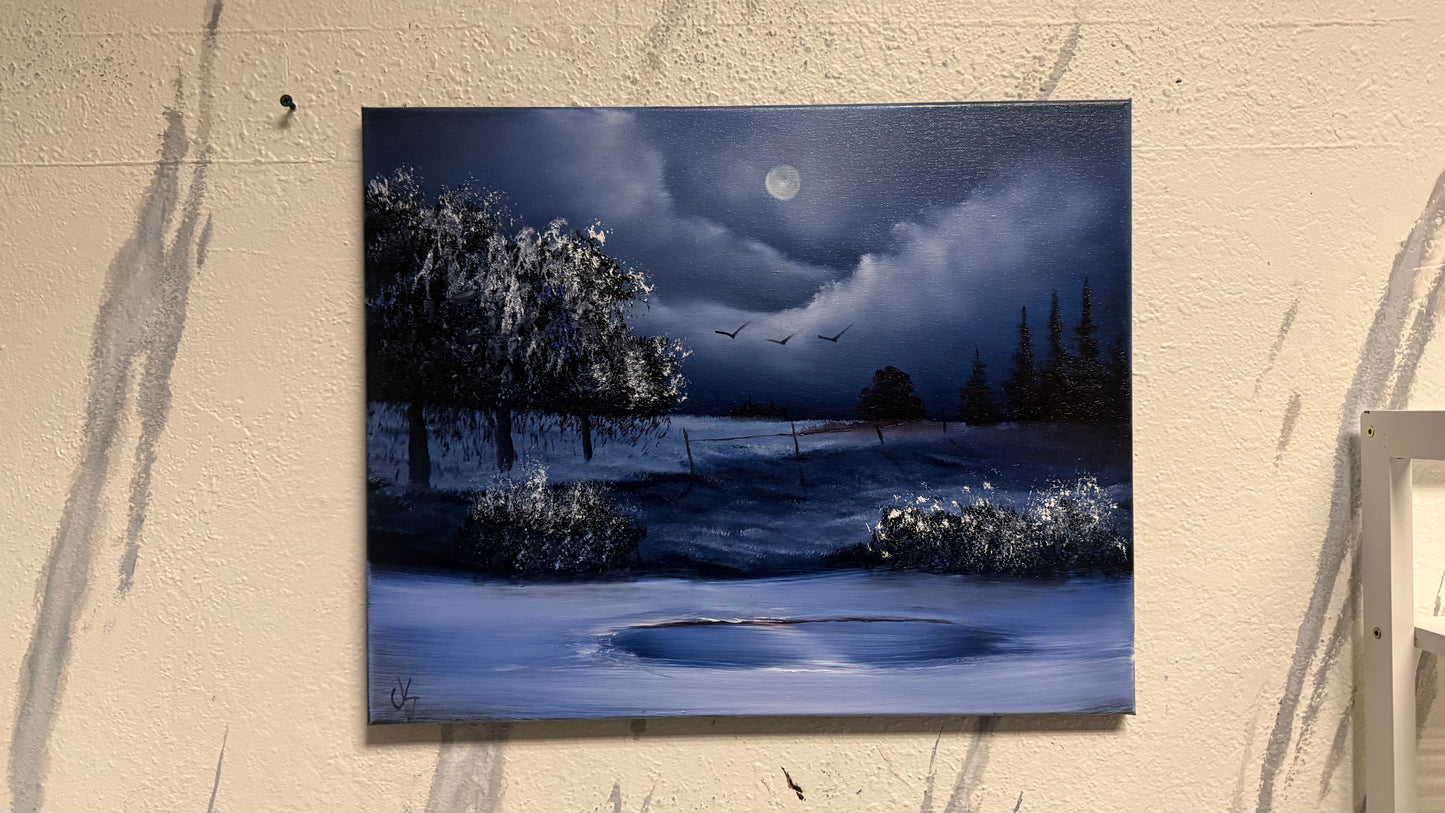 Painting #2103 - 16x20" Canvas - Winter Farm Landscape painted 10-14-25