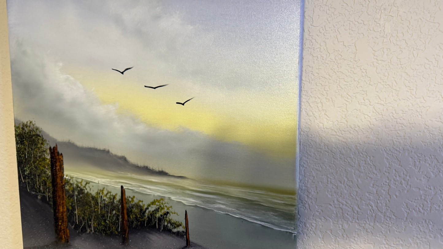 Painting #2497 - 16x20" Canvas - Blue Sky Seascape painted 6-29-26
