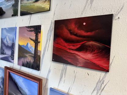 Painting #2392 - 16x20" Canvas - Blood Moon Seascape painted 4-16-26