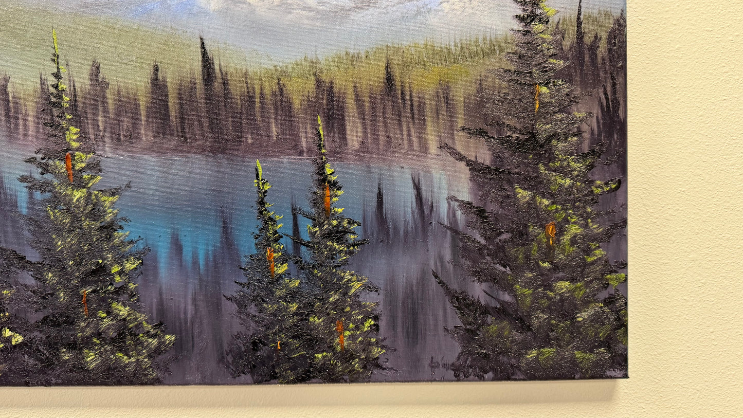 Painting #2535 - 20x24" Canvas - Mountain Lake Landscape painted 7-31-26