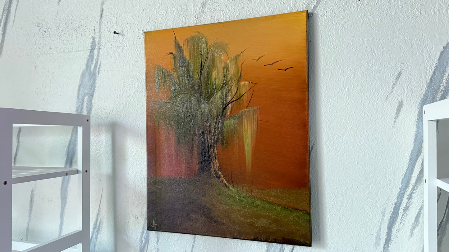 Painting #2061 - 16x20" Canvas - Willow Tree Landscape painted 9-18-25