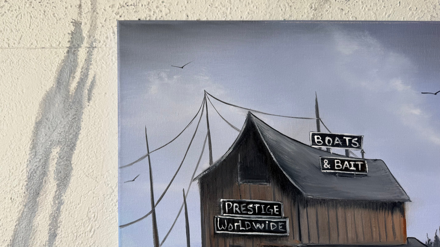 Painting #2418 - 20x24" Canvas - Boat & Bait Seascape painted 4-29-26